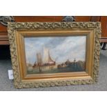 GILT FRAMED OIL PAINTING OF 18TH CENTURY DUTCH SCENE - 24.5 X 39.