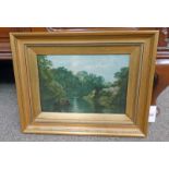 JOHN MILNE DONALD RIVER SCENE SIGNED GILT FRAMED OIL PAINTING 22 X 32 CM