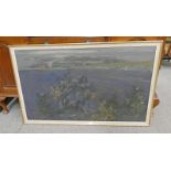 IRENE HALLIDAY GORSE BUSHES AND A HARBOUR LANDSCAPE SIGNED GILT FRAMED OIL PAINTING 74.5 X 125.