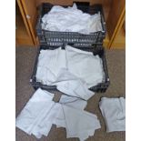 LARGE SELECTION OF WHITE LINEN MATCHING NAPKINS, TABLE CLOTHS,