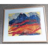 FRAMED GOUACHE HIGHLAND SCENE MONOGRAMMED JB - 57 X 79CM