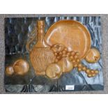 WOODEN PLAQUE WITH CARVED DECORATION & MONOGRAMMED KIVD30 35 X 45CM