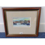 CARGILL ARBROATH HARBOUR FRAMED WATERCOLOUR GOUACHE SIGNED 11 X 19CM