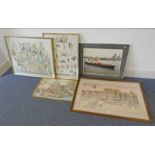 FRAMED LITHOGRAPH BY JERZY JUREWICZ TOGETHER WITH 3 NAUTICAL THEMED PRINTS -4-