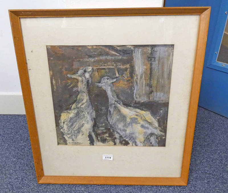 ELSPETH HASTON GOATS SIGNED FRAMED PASTEL 36.