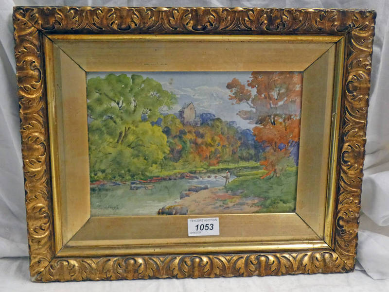 G H INDISTINCTLY SIGNED FERNIEHERST SIGNED GILT FRAMED WATERCOLOUR 17.5 X 25.