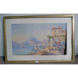 FRAMED WATERCOLOUR OF 19TH CENTURY ITALIAN COAST SCENE - 43 X 78 CMS