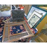 ORIENTAL FOLDING TABLE TOP 35 X 36 CM, JAPANESE PICTURE, ETC, INDIAN WATERCOLOUR, ETC,