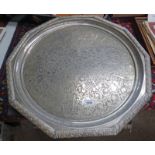 OCTAGONAL SILVER PLATED TRAY IN THE ELKINGTON STYLE 61CM DIAMETER