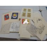 FOLDER OF DRAWINGS FROM HOSPITALFIELD STUDENTS, ETC INCLUDING HERALDIC WORKS,