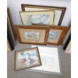 FRAMED PENCIL DRAWING TARBERT LOCH TYRE, 2 FRAMED WATERCOLOURS OF COUNTRY SCENES,