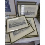 11 ENGRAVINGS, VIEWS OF LONDON INCLUDING GUILD HALL, THE THAMES, ETC,