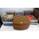 PYE MAHOGANY CASED RECORD PLAYER WITH GERRARD DECK & VARIOUS RECORDS