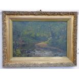 WS MYLES A SHADY CORNER ON THE RIVER FRAMED OIL PAINTING 29 X 45 CM Condition Report: