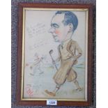 POLI GLENEAGLES 1930 POLI HAS MADE ME LOOK LIKE A REAL GOLFER SIGNED FRAMED DRAWING 33 X 23 CM