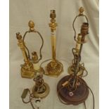 SET OF 4 BRASS LAMPS & 1 CIRCULAR BASED LAMP