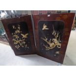 2 19TH CENTURY ORIENTAL LACQUER PANELS WITH BIRD & BLOSSOM DECORATION,