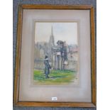 S FRASER THE MARTYNS TOMB GREYFRIARS CHURCH SIGNED FRAMED WATERCOLOUR 50 X 34 CM