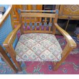 ARTS AND CRAFTS OAK OPEN ARMCHAIR ON SQUARE SUPPORTS