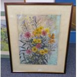 M BROTHER, FLOWERS, INDISTINCTLY SIGNED, FRAMED GOUACHE,