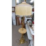 20TH CENTURY BRASS TELESCOPIC STANDARD LAMP WITH MARBLE SHELF ON SPREADING SUPPORTS