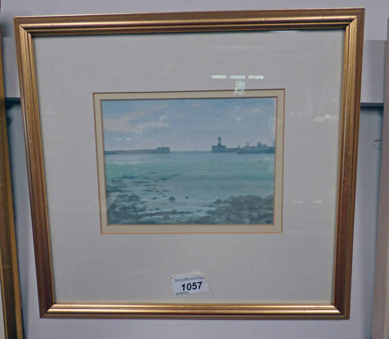 ROBERT SAWERS ARCA PETERHEAD HARBOUR ORIGINAL COST £225 FRAMED WATERCOLOUR 13 X 17 CM