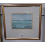 ROBERT SAWERS ARCA PETERHEAD HARBOUR ORIGINAL COST £225 FRAMED WATERCOLOUR 13 X 17 CM