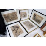 M A MACKAY 18TH OR 19TH CENTURY RURAL SCENES 5 FRAMED CHARCOAL DRAWINGS 19 X 27 CM