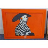 MR MELON - (ARR) ZEBRA FASHION LADY SIGNED FRAMED OIL PAINTING 38 X 58 CM