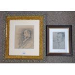 PORTRAIT OF R G A DICKSON BY C G BARROWMAN & GILT FRAMED PENCIL PORTRAIT SIGNED COLIN HUNTER - 24 X