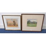 FRAMED WATERCOLOUR COUNTRY SCENE SIGNED G R GOWANS - 21 X 26 CM & FRAMED WATERCOLOUR COUNTRY SCENE