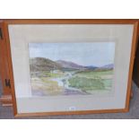 J WATSON RITCHIE 1963 HIGHLAND RIVER SCENE SIGNED FRAMED WATERCOLOUR 36 X 53 CMS
