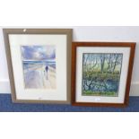 FRAMED WATERCOLOUR ASSYNT SUTHERLAND SIGNED ANGUS MACDONALD - 35 X 25CM & FRAMED WATERCOLOUR STREAM