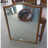 EARLY 20TH CENTURY OAK FRAMED BEVELLED EDGE MIRROR WITH SHAPED TOP OVERALL SIZE 64CM