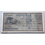 1836 WHITBY BANK £5 BANKNOTE SEALED IN GLASS FRAME