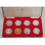 8 1977 SILVER PROOF JUBILEE CROWNS FROM VARIOUS COMMONWEALTH COUNTRIES IN POBJOY CASE