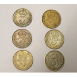 SELECTION OF 6 MAUNDY THREEPENCES TO INCLUDE: 1898, 1902, 1906, 1907,