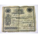 1853 ABERDEEN TOWN & COUNTY BANKING COMPANY ONE POUND BANKNOTE, NO.