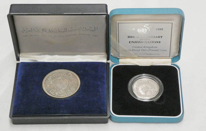 50TH ANNIVERSARY OF THE UNITED NATIONS UK SILVER PROOF £2 COIN CASED WITH CERTIFICATE AND COIN TO