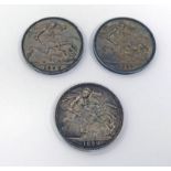 THREE VICTORIA CROWNS WITH 1887,