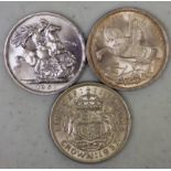 1935 GEORGE V CROWN TOGETHER WITH 1937 & 1951 GEORGE VI CROWN COINS