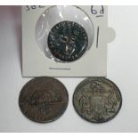 TWO 1799 MONTROSE HALFPENNY TOKENS TOGETHER WITH MONTROSE CO-OPERATIVE SOCIETY SIXPENCE TOKEN
