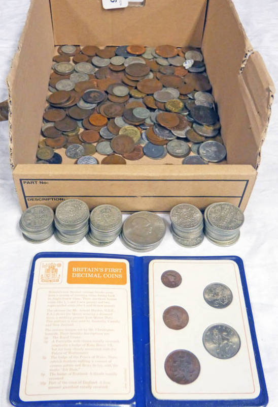 GOOD SELECTION OF COINAGE TO INCLUDE 3 CROWNS, 11 HALFCROWNS, 43 FLORINS, SHILLINGS, SIXPENCES,