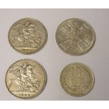 1893 & 1896 VICTORIA SILVER CROWN COINS TOGETHER WITH 1890 VICTORIA HALFCROWN & 1953 CROWN COIN