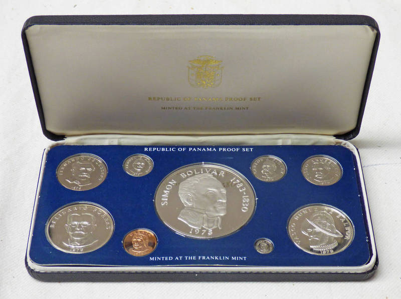 1975 REPUBLIC OF PANAMA PROOF 9 COIN SET, IN CASE OF ISSUE WITH C.O.