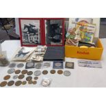 SELECTION OF VARIOUS COINS, POSTCARDS, CIGARETTE CARDS ETC, TO INCLUDE COMMEMORATIVE CROWNS,