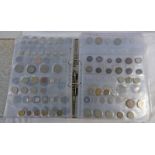 FOLDER OF MAINLY VARIOUS 20TH CENTURY UK AND WORLD COINAGE, WITH HALFCROWNS, SILVER THREEPENCES,