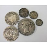 SELECTION OF VARIOUS VICTORIA SILVER COINS TO INCLUDE 1844 CROWN, 1887 AND 1894 HALF CROWNS,