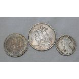 VICTORIAN 1889 CROWN TOGETHER WITH 1887 HALFCROWN & 1887 'GODLESS FLORIN'