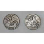 2 1895 VICTORIA SILVER CROWN COINS